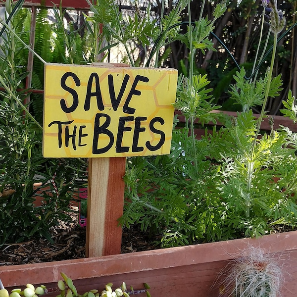 Save the Bees Sign, Pollinator Garden Accent, Bee Friendly Outdoor Decor