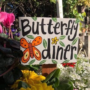 Butterfly Diner Garden Sign, Butterflies Wooden Sign,Flower Garden Pollinator Art  Sign, Gardening Gift, Organic Gardner Gift Flowers