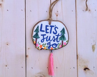 Handmade Wood Slice Car Charm, Rearview Mirror Hanging Tassel Ornament