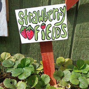 Strawberry Fields Wood Garden Sign, Gardening Decor, Strawberry Plant Sign