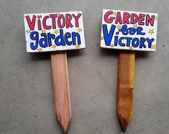 Victory Garden Wood Garden Sign Set, Wood Garden Stake Sign, Vegetable Garden Sign, Gardener Gift, Garden For Victory