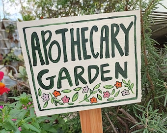 Apothecary Garden Sign Herbal Medicine Gardener Gift Healthy Living Herb Garden