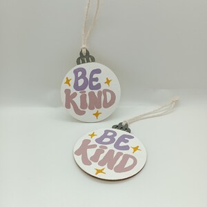 Be Kind Christmas Ornament, Wood Hand Painted Retro Present Topper Gift Tag