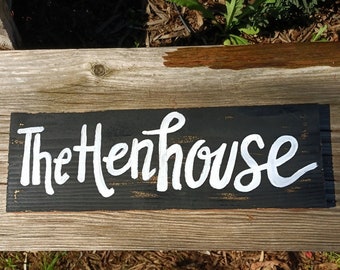 Hen House Sign, Hand Painted Wooden Chicken Coop Decor
