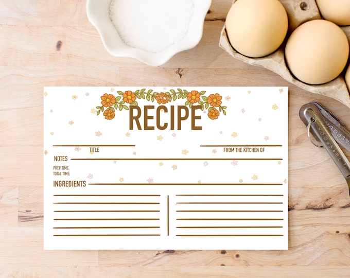 Floral Recipe Cards House Warming Gift Set of 10 Recipe Cards Hand Illustrated Heirloom Kitchen Recipe Card Set