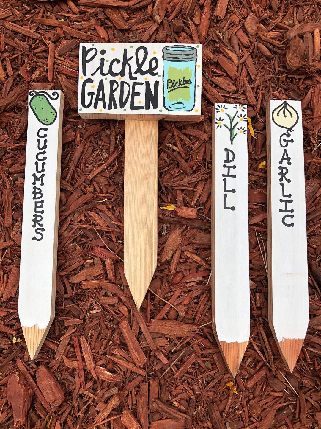 Homemade Pickle Sign Hand Painted Pickle Garden Marker Set, Wood Vegetable Signs - Etsy