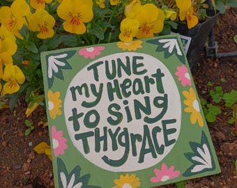 Hymn Wall Art Come Thou Fount Wood Sign Christian Faith Wall decor Tune My Heart to Sing Thy Grace
