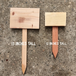 May include: Two wooden signs with stakes, one is 17 inches tall and the other is 12 inches tall. Both signs are blank and ready to be personalized.