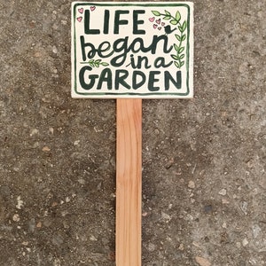 Christian Garden Sign Life Began in A Garden Gift Flower Gardener Gift image 4