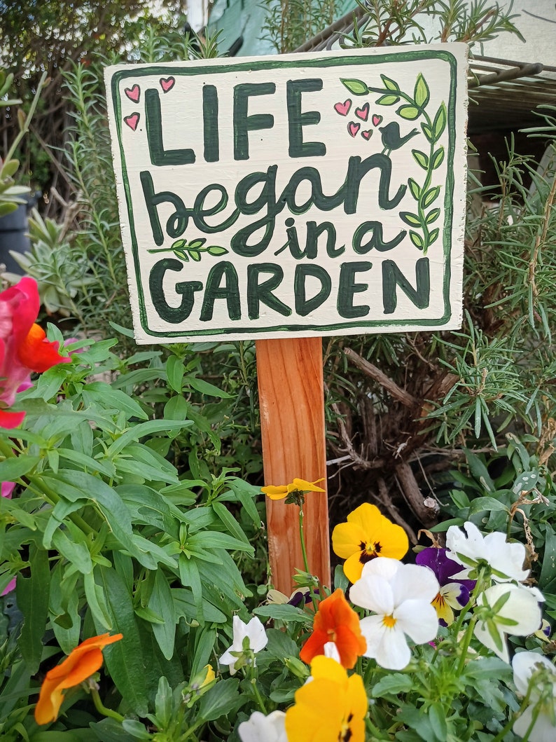 Christian Garden Sign Life Began in A Garden Gift Flower Gardener Gift image 3