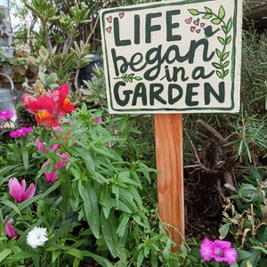 Christian Garden Sign Life Began in A Garden Gift Flower Gardener Gift image 6