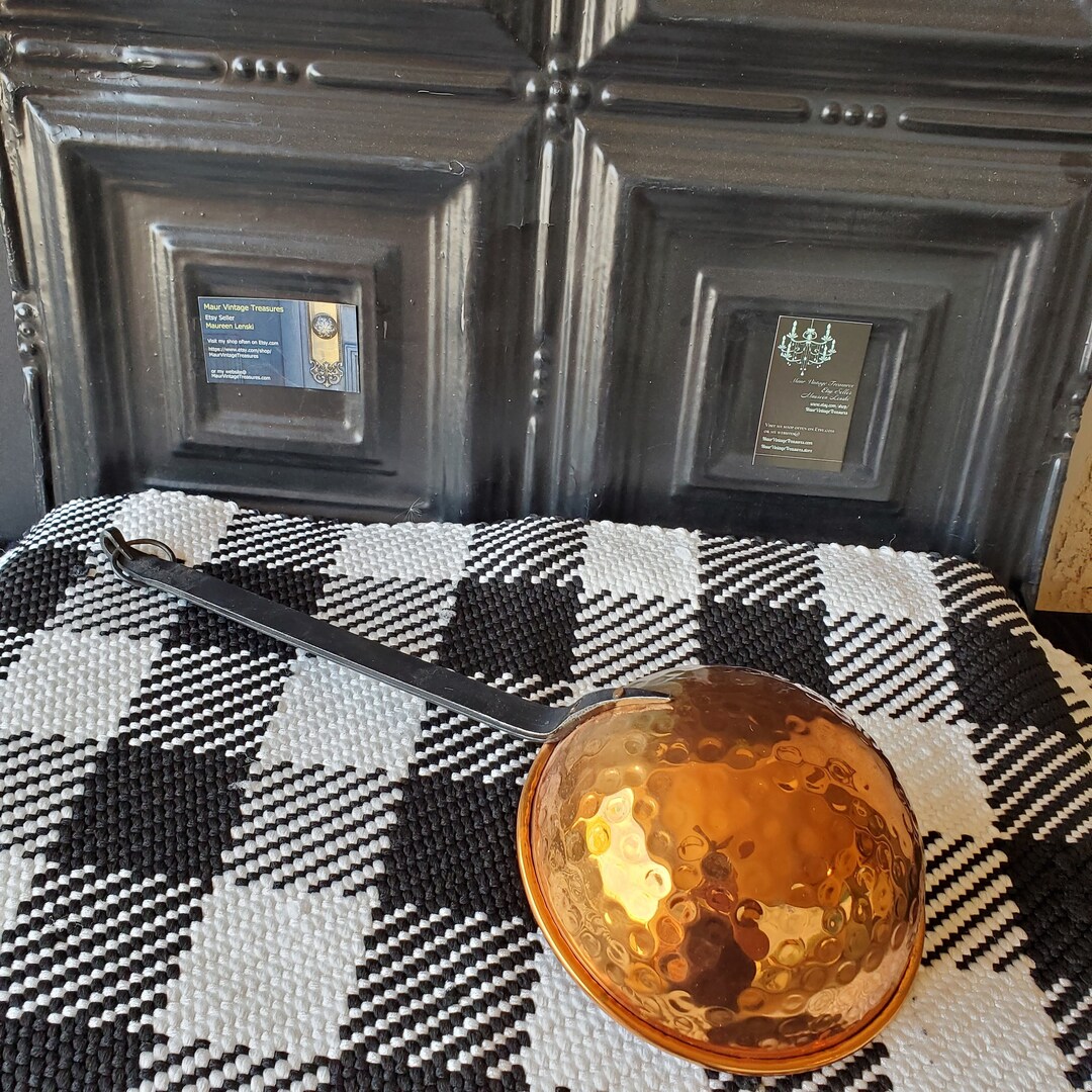 Vintage Hammered Copper Bowl With Long Black Iron Handle Etsy