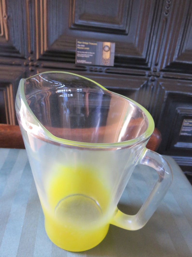 Mid Century Clear and Frosted Yellow Glass Pitcher Etsy