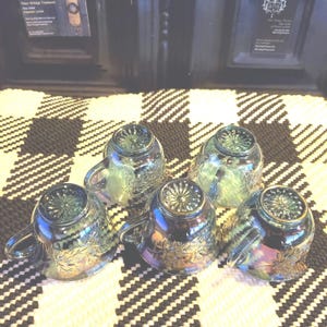 Iridescent Carnival &quot;Princess Blue&quot; Punch Cups - Five Pieces by Indiana Glass