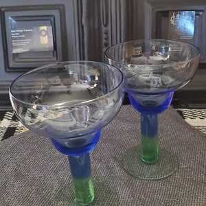 Vintage Two -Blue Bowl/Green Stem and Foot Margarita Glasses