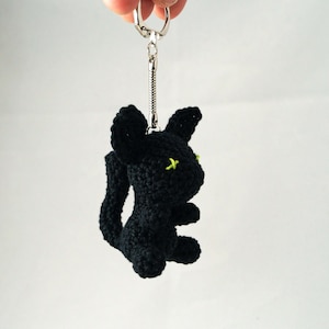 May include: Black crocheted cat keychain with green eyes.