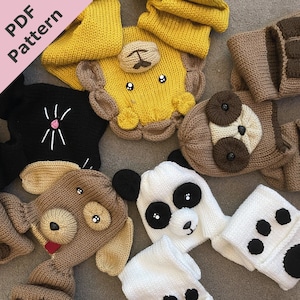 Knitting machine pattern for animal hat/scarves including sloth, lion, panda, puppy, cat and koala