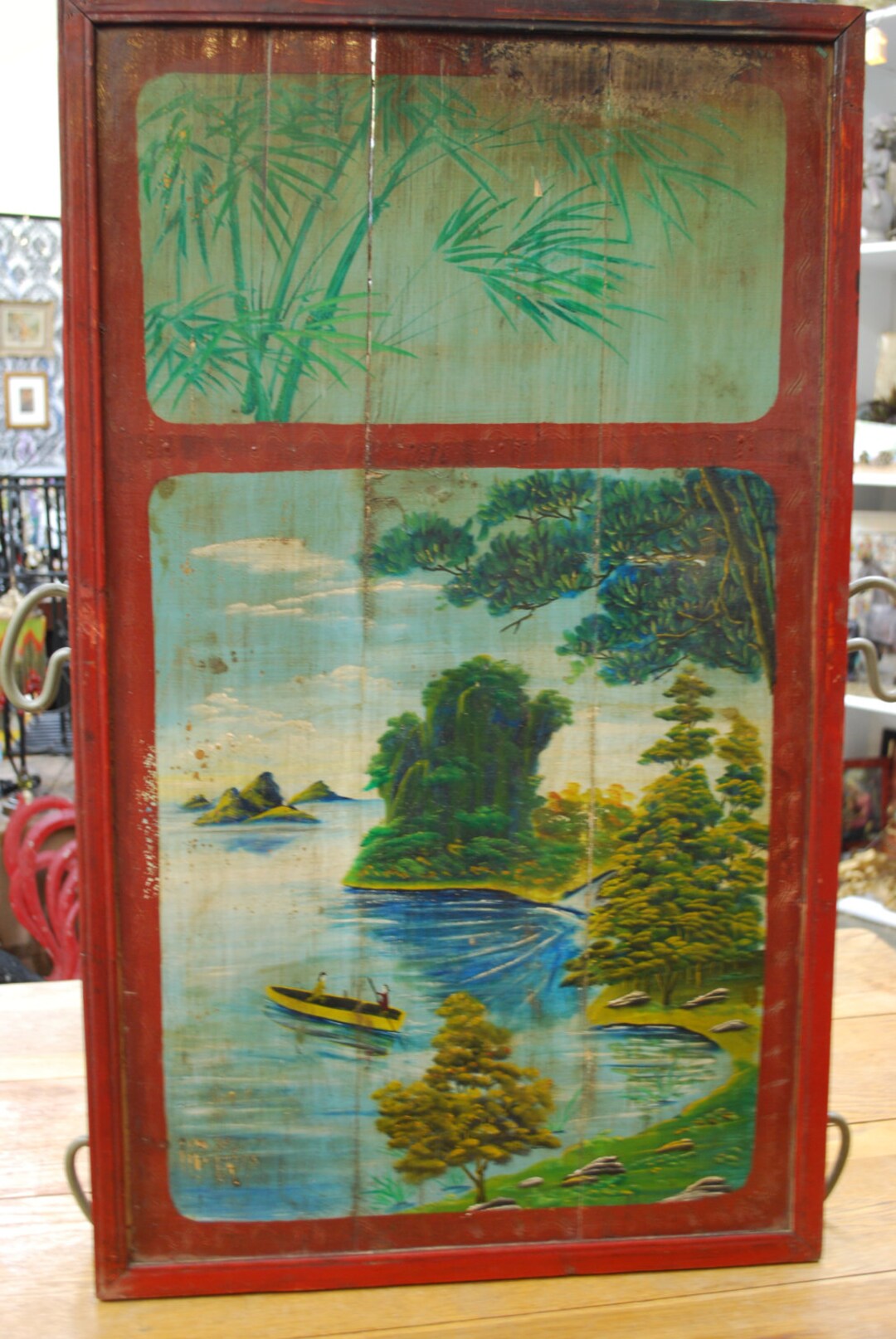 Painted Wood Panel Vintage Asian Art Scenic Panel Etsy