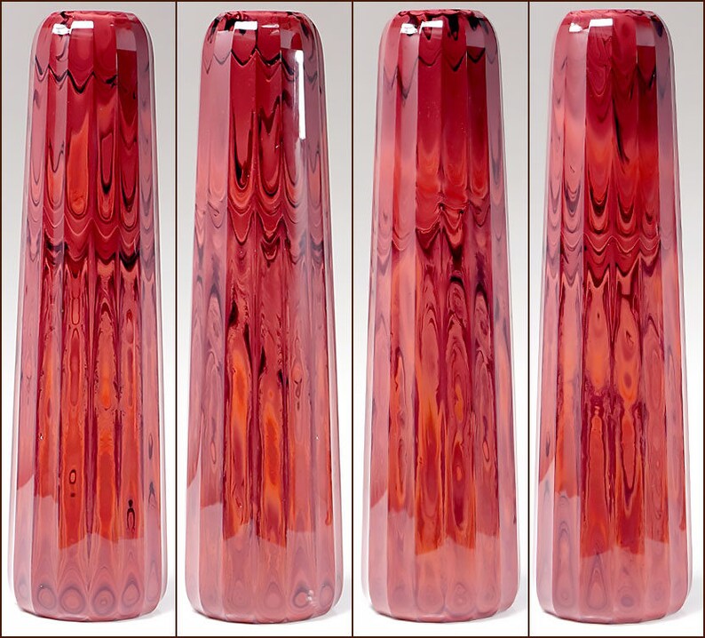 Art Reed Sweetwater Studio Art Glass Rare Oxblood Red Fluted Etsy