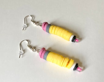 Pencil Dangle Earrings | Bracelet Add-on | Heishi | Polymer Clay | Back to School | Teacher gift