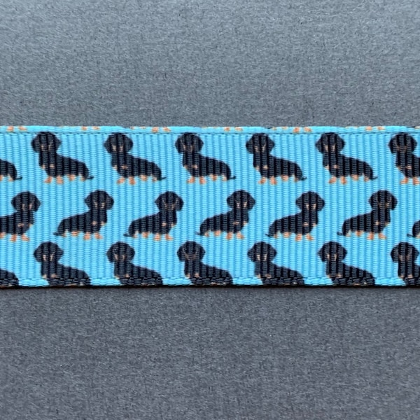 Rows of Dachshunds on 7/8" Blue Grosgrain Craft Ribbon - 3 Yards