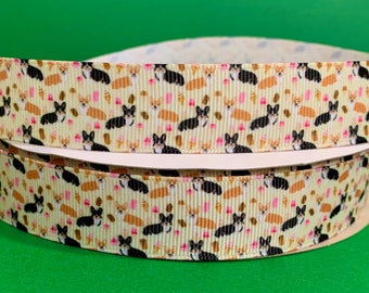 Black and Tan Corgis  on 7/8" Grosgrain Ribbon -