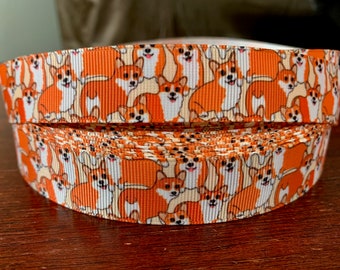 Corgi Collage on 7/8" Grosgrain Ribbon - 3 Yards