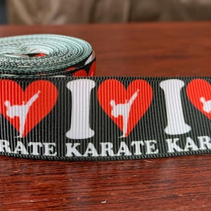 Karate Design on 7/8&quot; Black Grosgrain Ribbon - 5 Yards