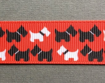 Cute Little Scottish Terriers  on 7/8" Red Grosgrain Ribbon - 3 Yards