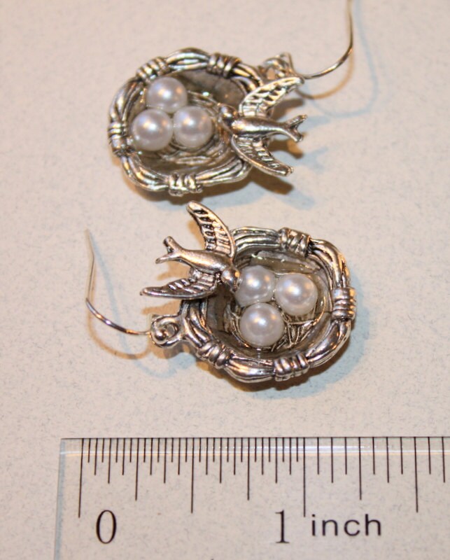 SALE Silver Bird Nest Earrings Bird Nest with Pearl Eggs Etsy