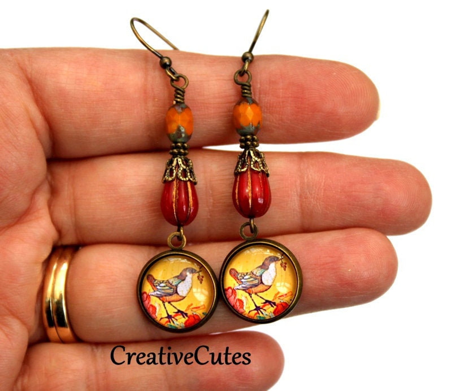 Erdige Boho Herbst Vogel Ohrringe Rustikale Bronze Vogel | Etsy