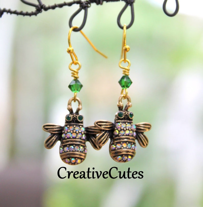 Hand-painted Seasonal Green Big Bee Earrings - Clip