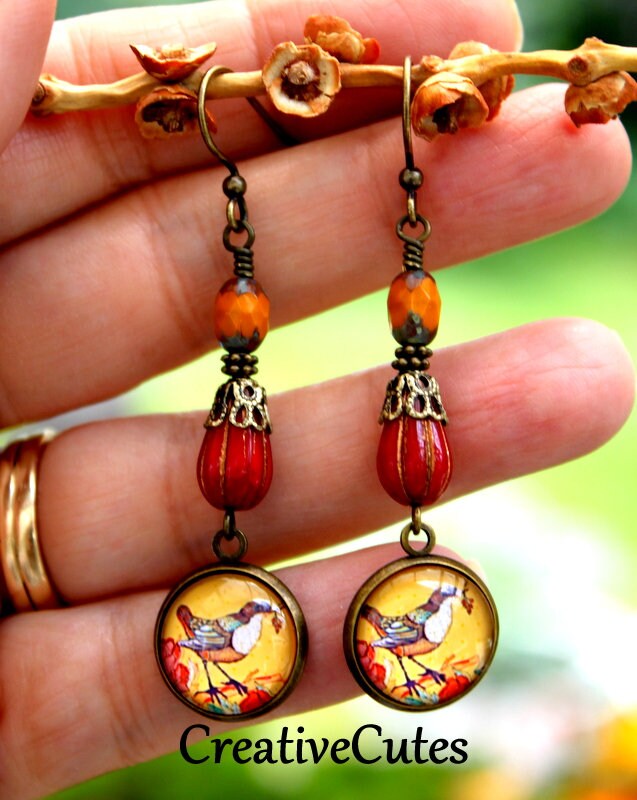 Erdige Boho Herbst Vogel Ohrringe Rustikale Bronze Vogel | Etsy