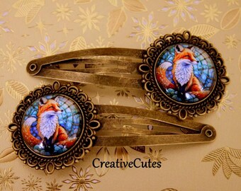 Sly Red Fox Hair Clips, Set of 2 Brass Snap Clips, Fox Hair Clips for Girls & Women, Boho Hair Jewelry, Fox Lover Gift, Fox Barrettes