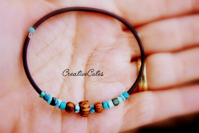 Simple Turquoise Stacking Cuff Bracelet Coconut Palm Wood | Etsy