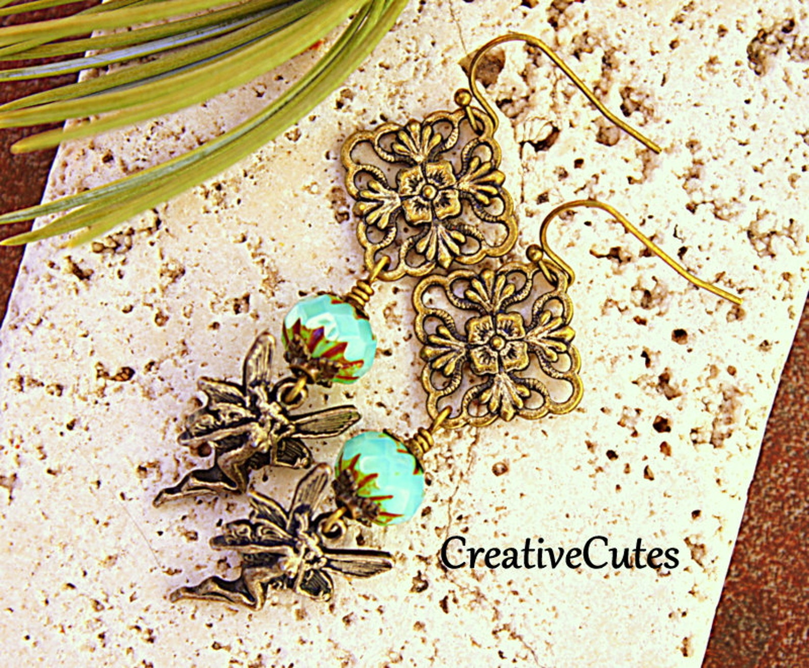 Rustikale Bronze Feen Ohrringe Aqua Blue Böhmische Glasperlen | Etsy