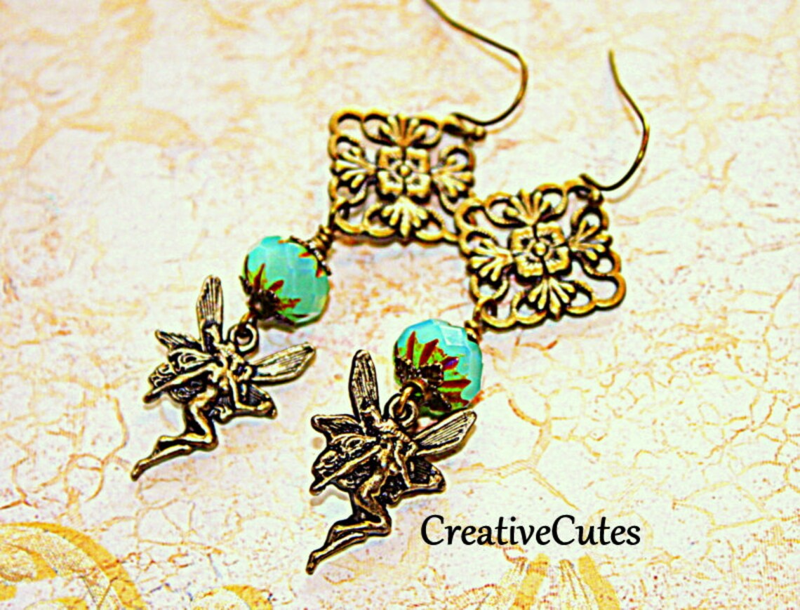 Rustikale Bronze Feen Ohrringe Aqua Blue Böhmische Glasperlen | Etsy