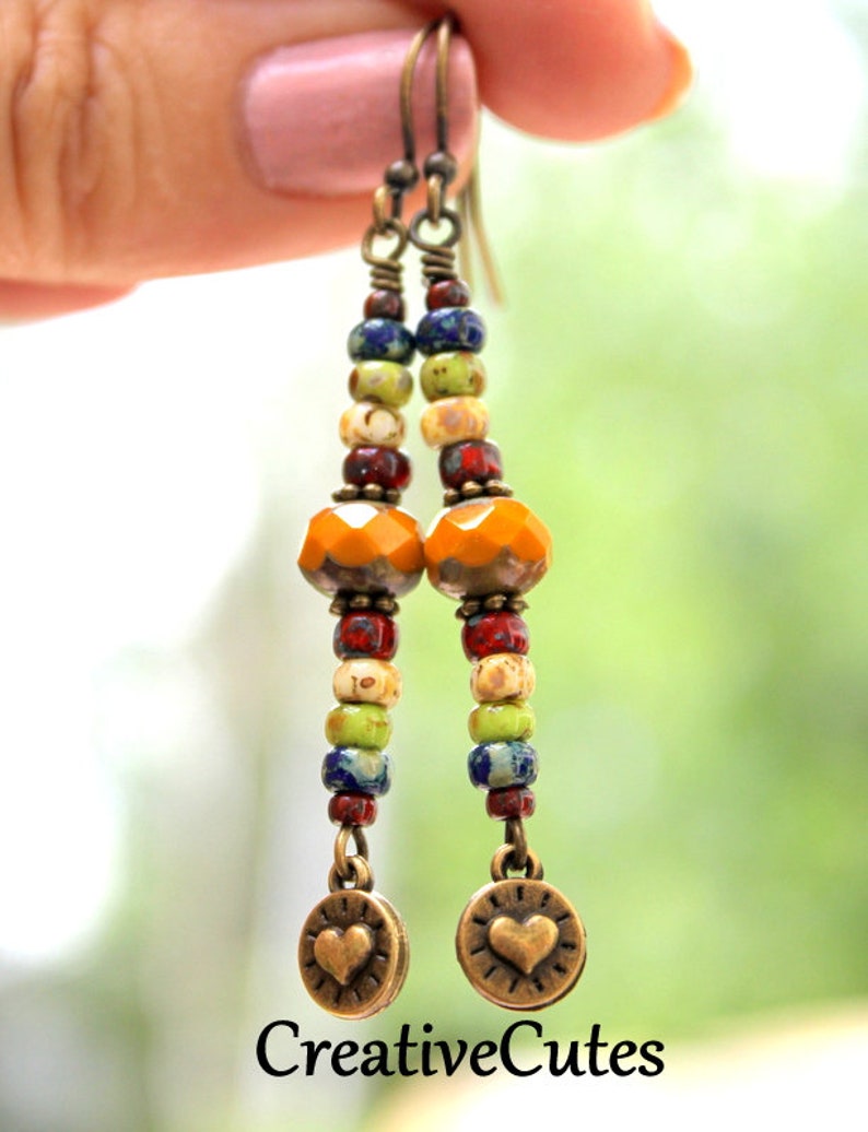 Rustic Boho Bead Earrings Colorful Czech Bead Dangles Tiny - Etsy