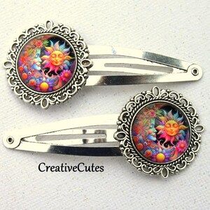 Colorful Sun & Moon Hair Clip Set, Set of 2 Silver Snap  display picture 1
