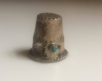 Adorable vintage sterling and turquoise sewing thimble
