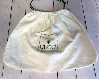 Gucci Vintage White Cotton Drawstring Dust Bag Green Logo Accessory Cover