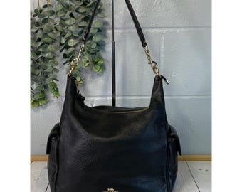 Coach Pennie Slouchy Hobo Shoulder Bag Black Pebbled Leather Gold Hardware 6152