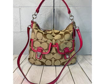 Y2K Coach F23392 Daisy Signature Pocket Hobo Handbag Satchel Crossbody Pink Tan