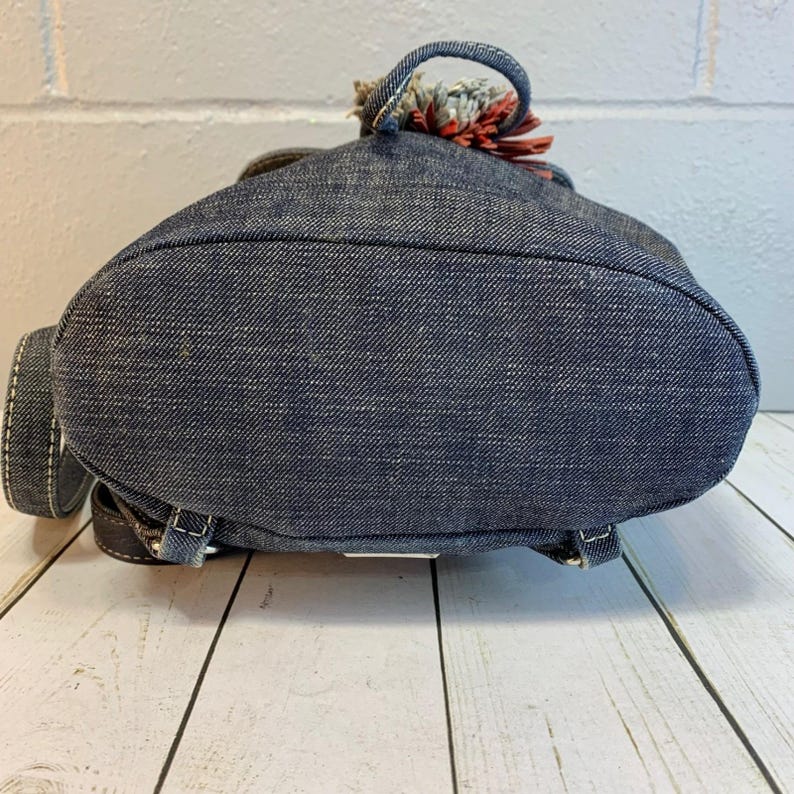 Rebecca Minkoff Sofia Drawstring Backpack Denim Multi-Color Tassels immagine 8