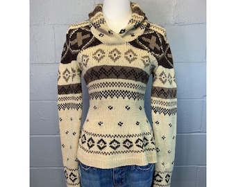 Vintage 90's Ralph Lauren Hand Knit Cashmere Fair Isle Fishermens Sweater Small