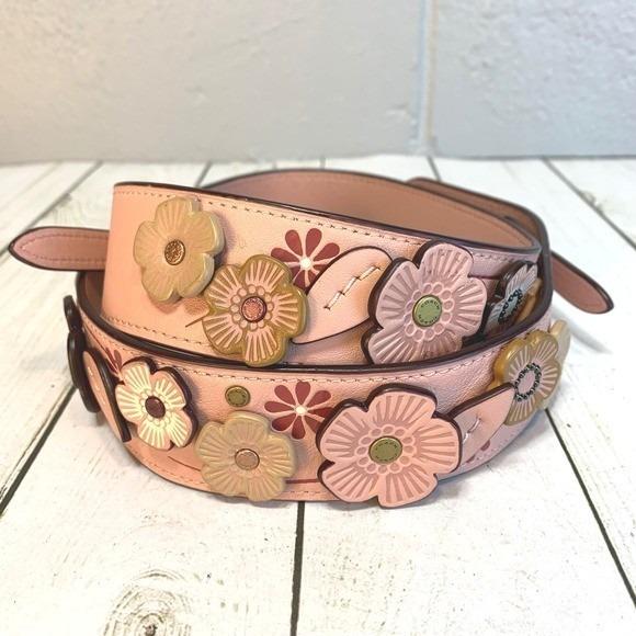 COACH LOGO LEATHER CROSSBODY PURSE STRAP/BELT PINK ROSE GOLD GLITTER COACH LOGO LEATHER CROSSBODY PURSE STRAP/BELT PINK ROSE GOLD  main image 4