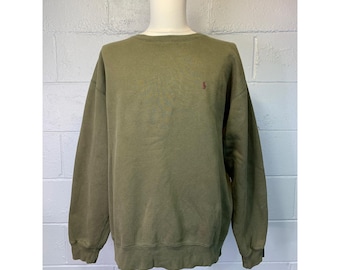 Vintage 90's Polo Ralph Lauren Mens XL Olive Green Crewneck Sweatshirt Pullover