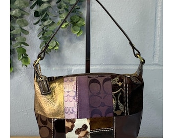 Coach Y2K Mini Patchwork Small Baquette Multicolor Metallic Purple Brown