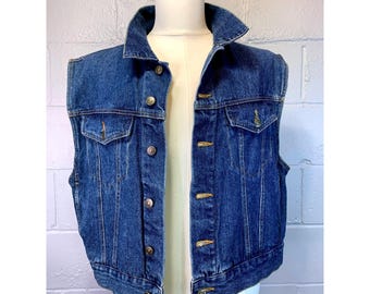 Vintage 90's Campus Rugged Country Men's Blue Denim Trucker Biker Vest  Size L