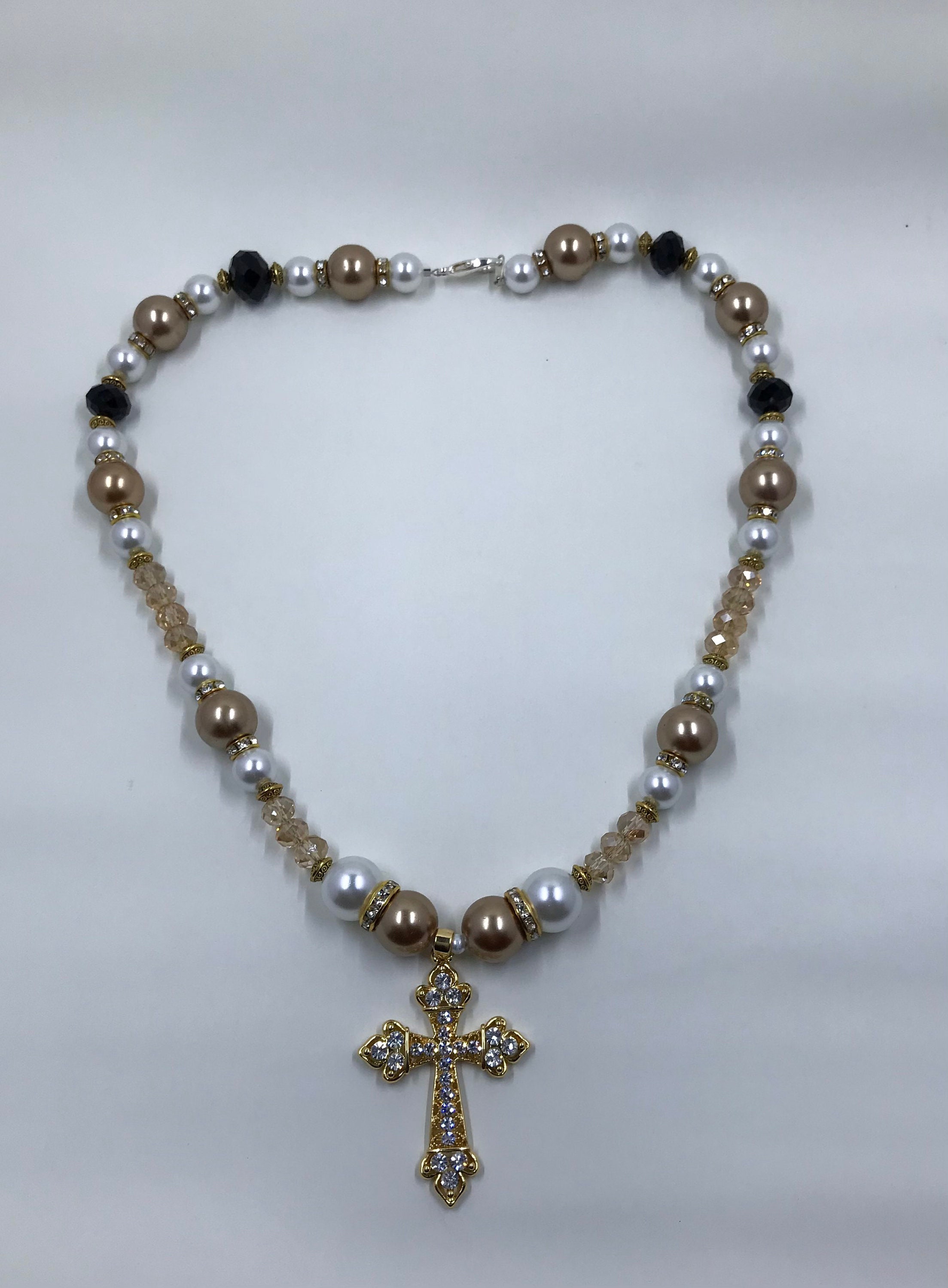 Christian Gold Cross Necklace Beaded Necklace 26 Beaded - Etsy